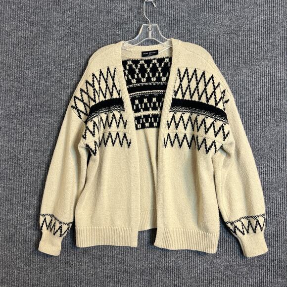 Lane Bryant Womens Fair Isle Cardigan Sweater Size 10/12 Tan Black Open Front - Picture 1 of 10